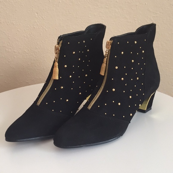 Vintage Shoes Vintage Black Booties With Gold Accent Poshmark